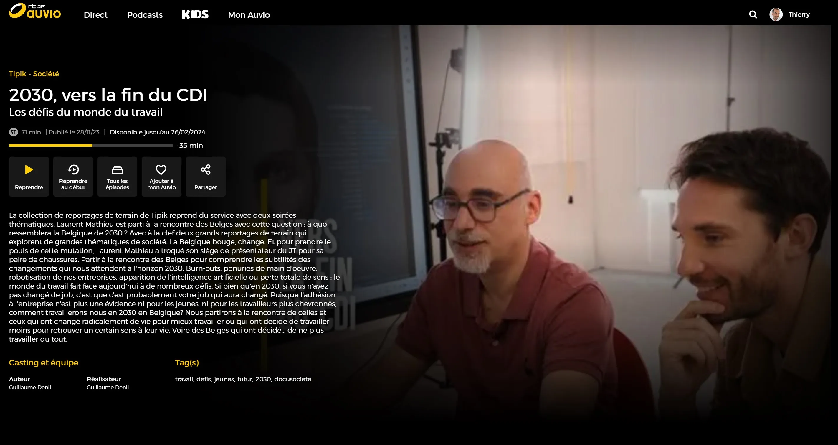RTBF Auvio — 2030 avec Laurent Mathieu — Vers la fin du CDI ?