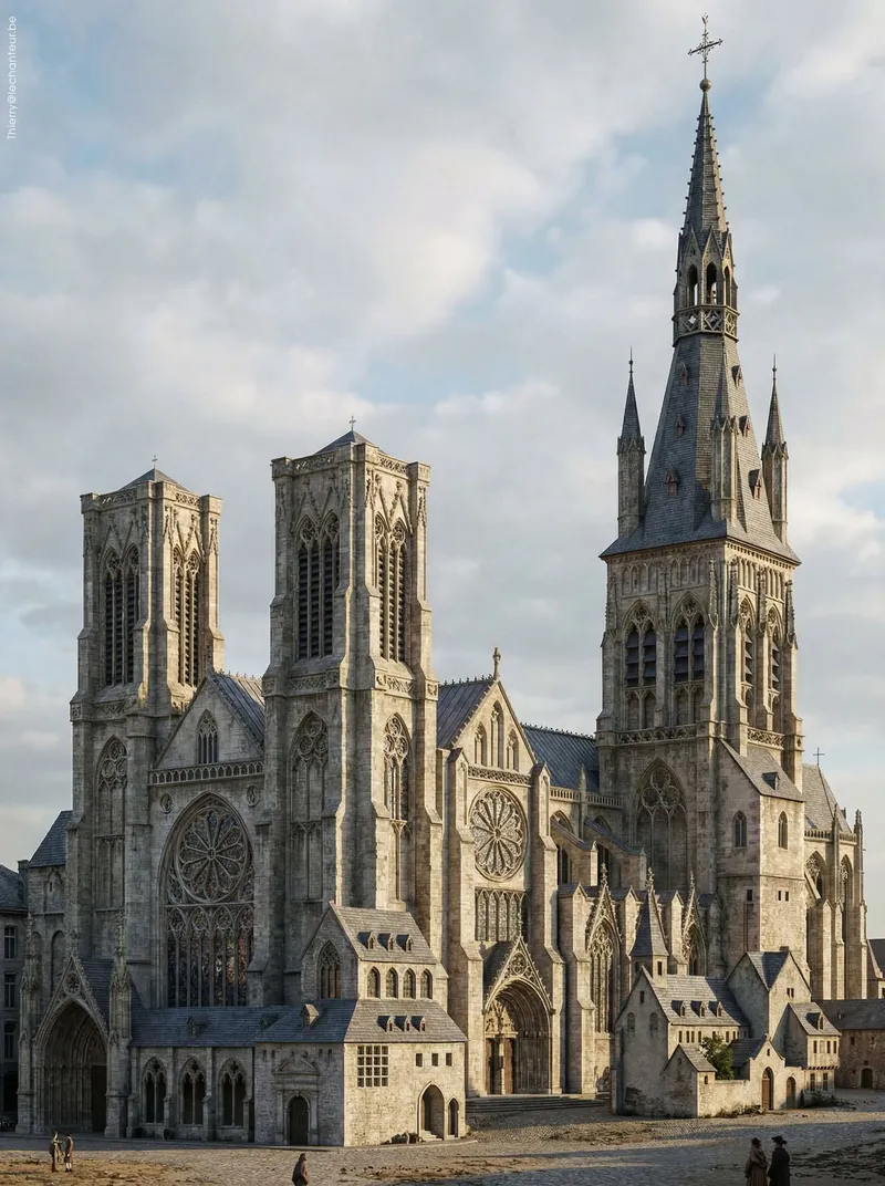 La cathédrale Saint-Lambert et son quartier, reconstitués par IA