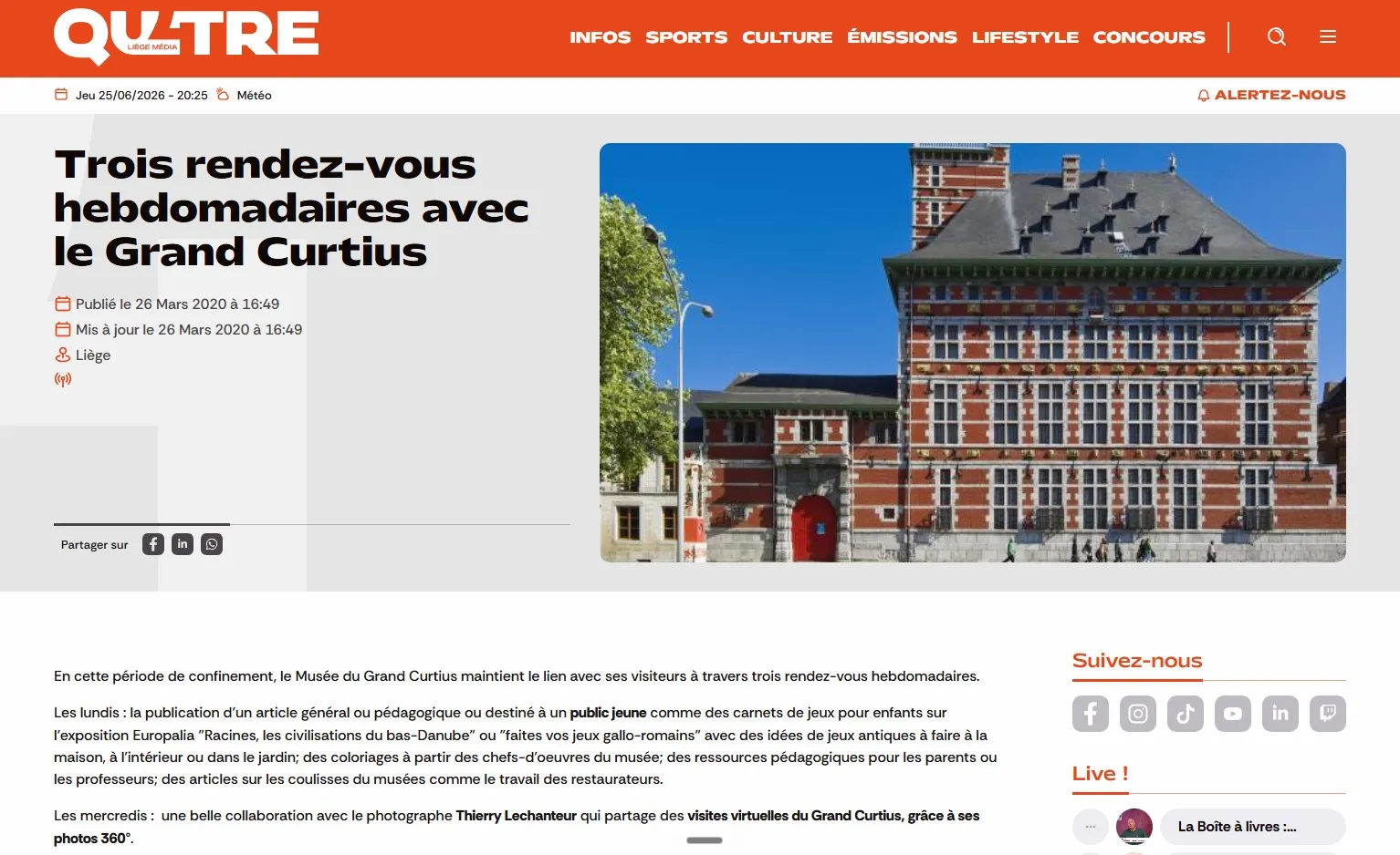 RTC · QU4TRE, Trois rendez-vous hebdomadaires avec le Grand Curtius