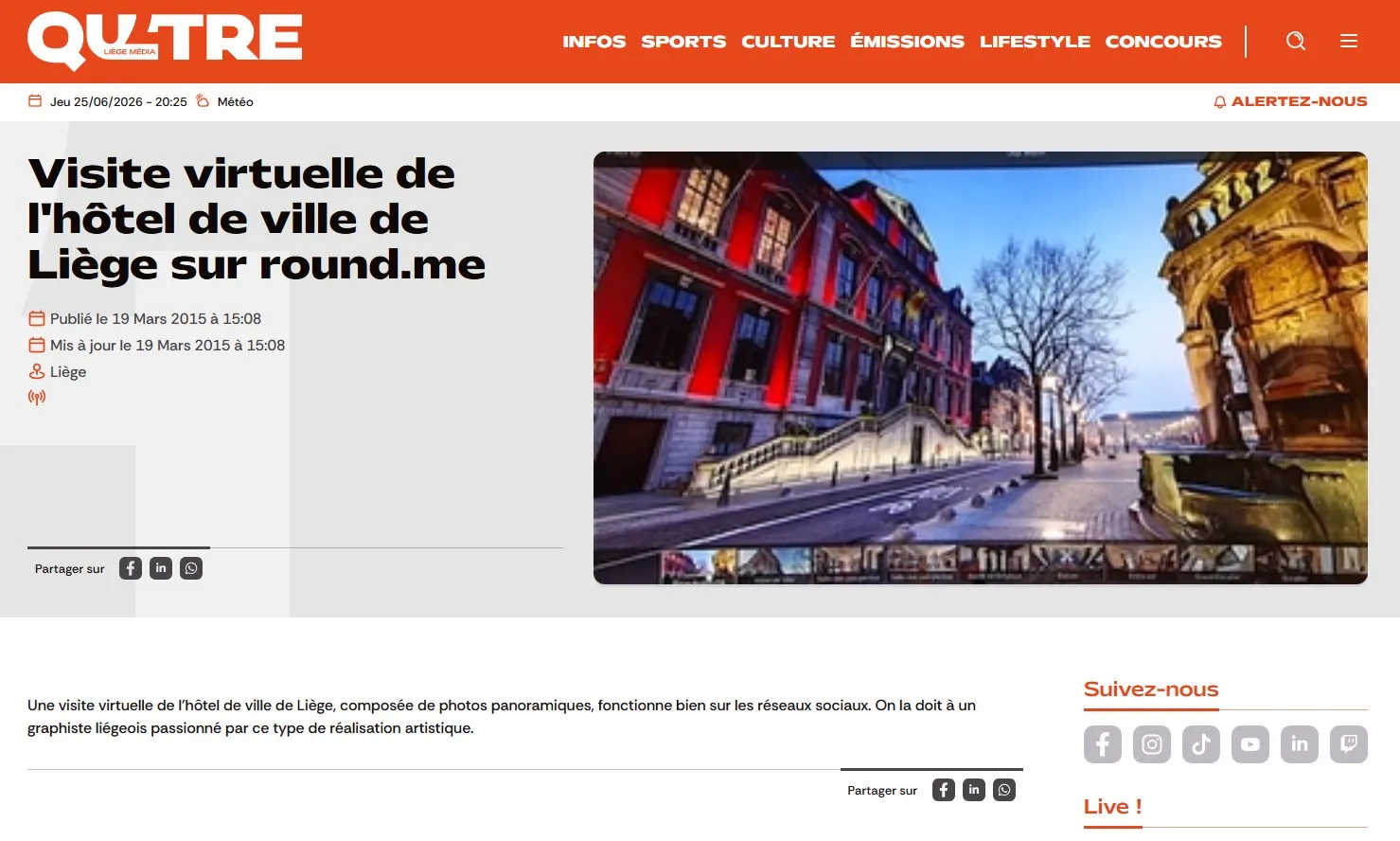 RTC · QU4TRE, Visite virtuelle de l'hôtel de ville de Liège sur round.me