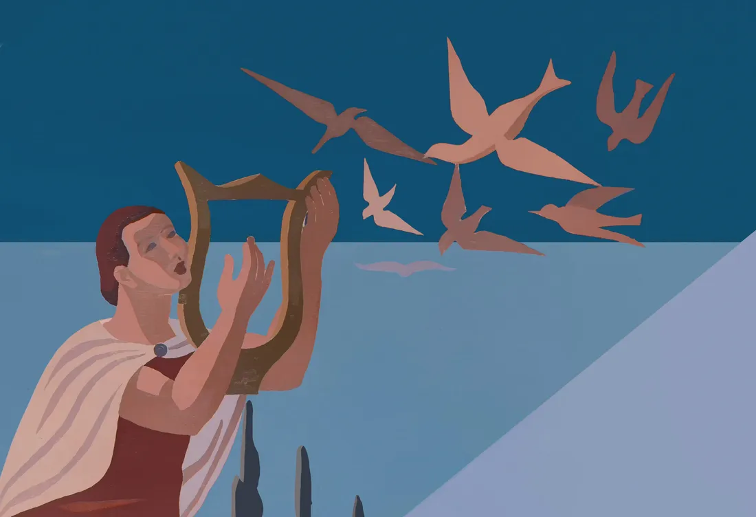 Orpheus and his lyre, detail of The Myth of Orpheus after high-definition digital restoration