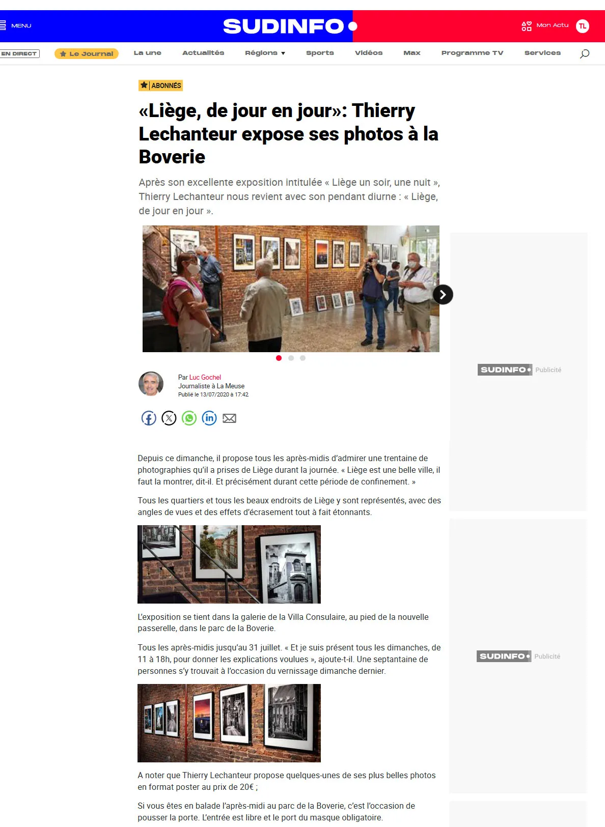Sudpresse, « Liège, de jour en jour » : Thierry Lechanteur expose ses photos à la Boverie